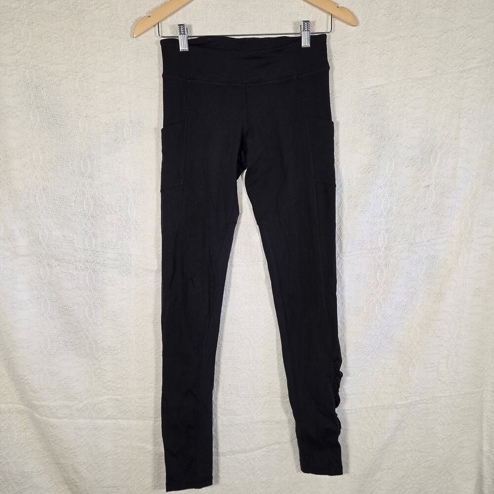 Lululemon Leggings Womens Size 6‎ Black Ruffle Ankle Side Pocket High Rise Yoga